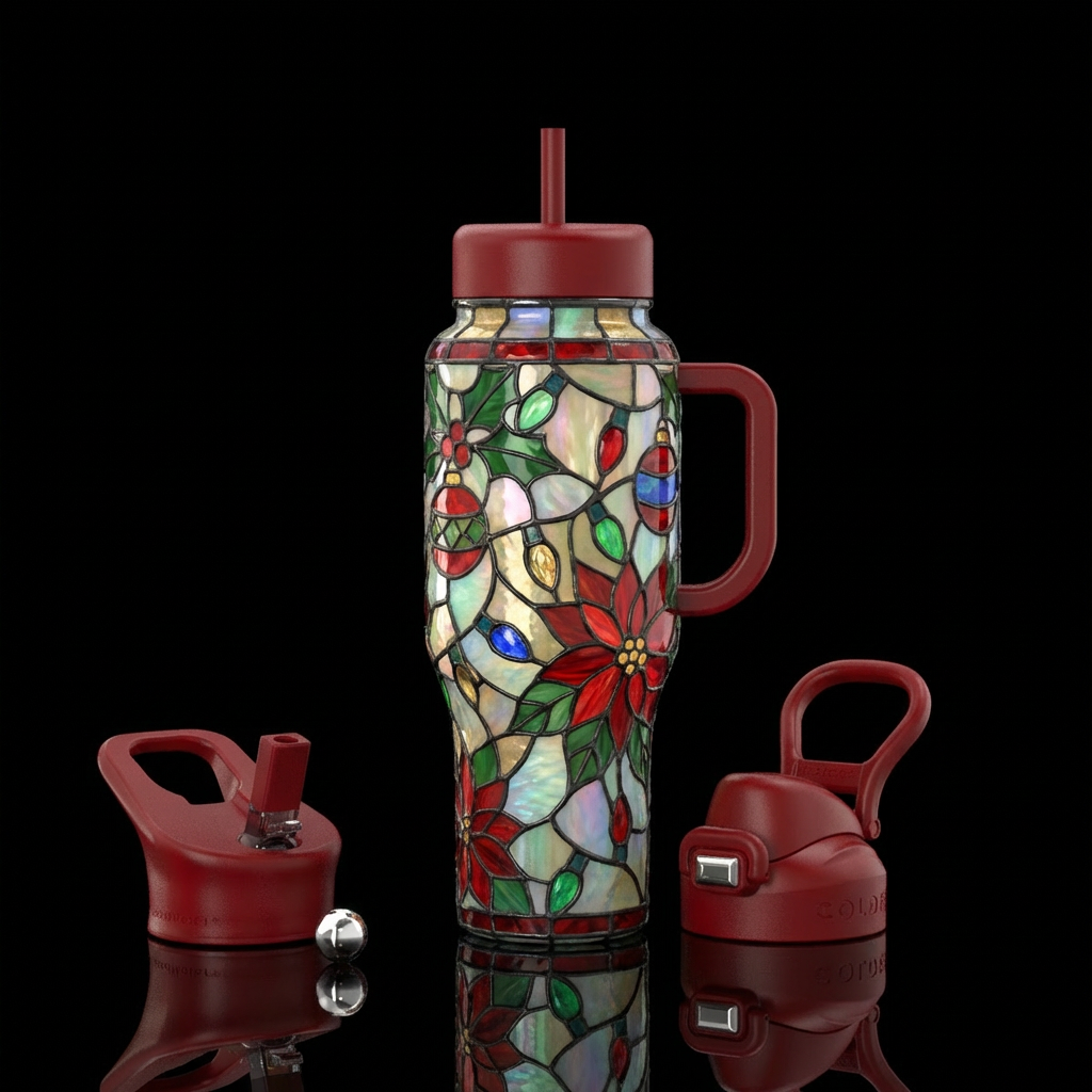 Tiffany lamp styled glass Christmas theme water bottle design