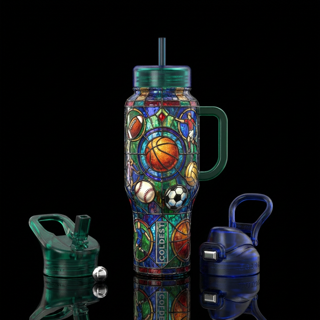 Tiffany lamp style glass sports themed water bottle design