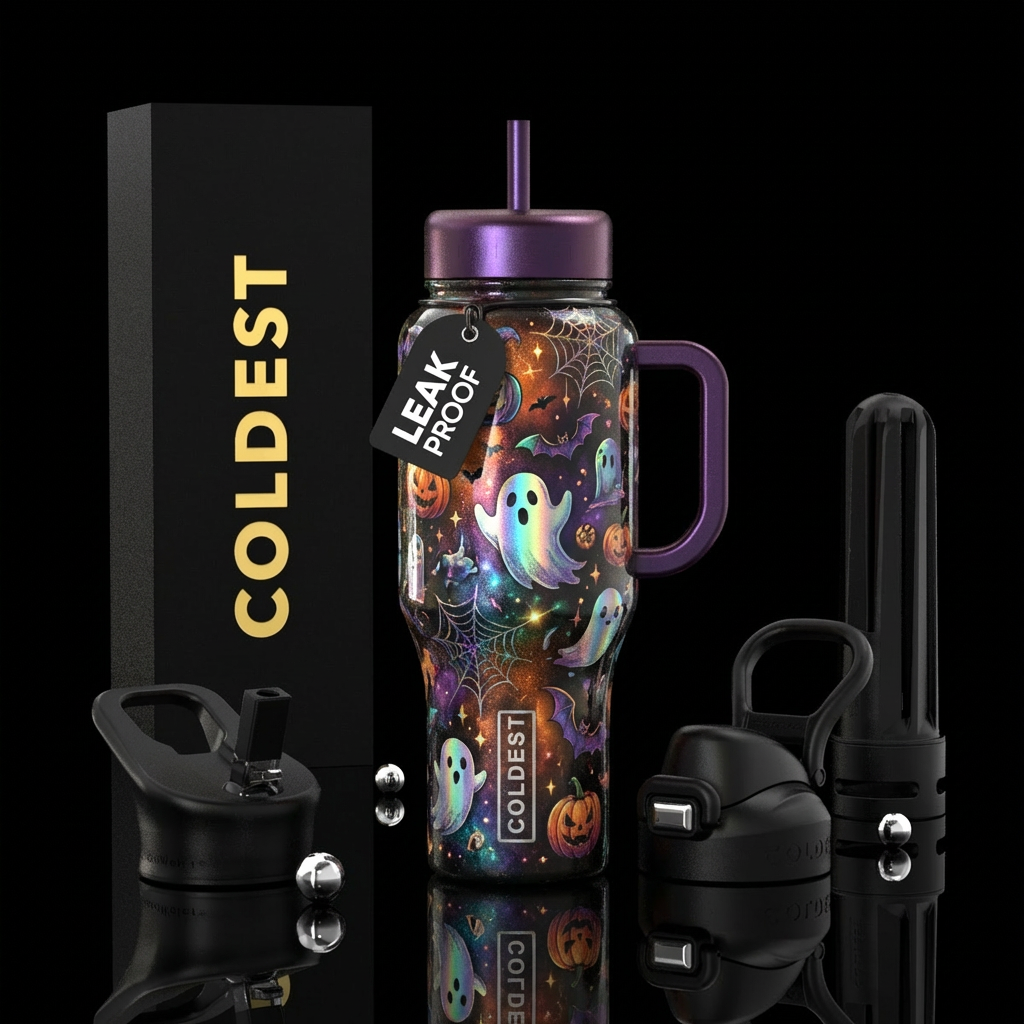 Shimmery art,  Halloween theme water bottle design