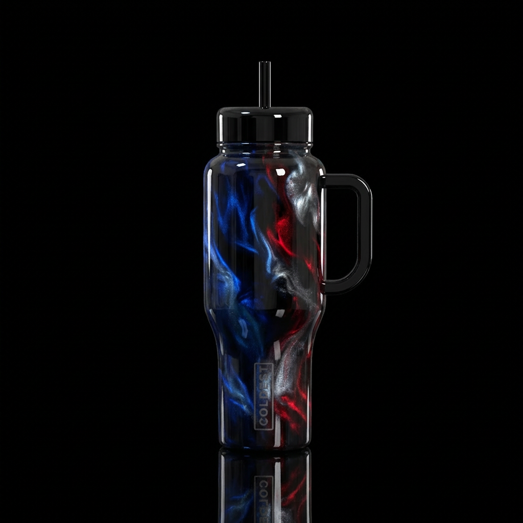 Start with an aggressive glossy black then cobalt ... water bottle design