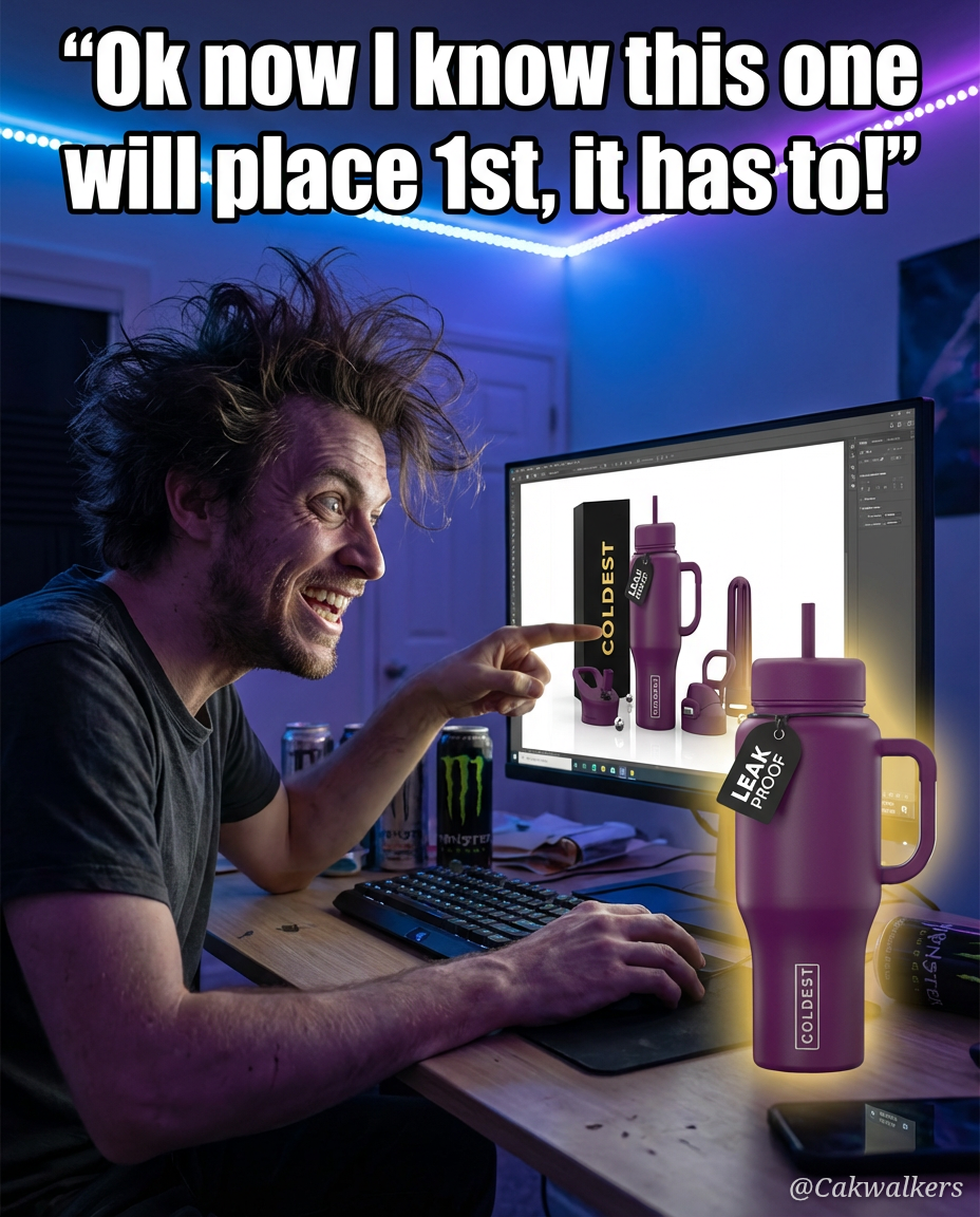 A person on the computer creating a coldest bottle... water bottle design