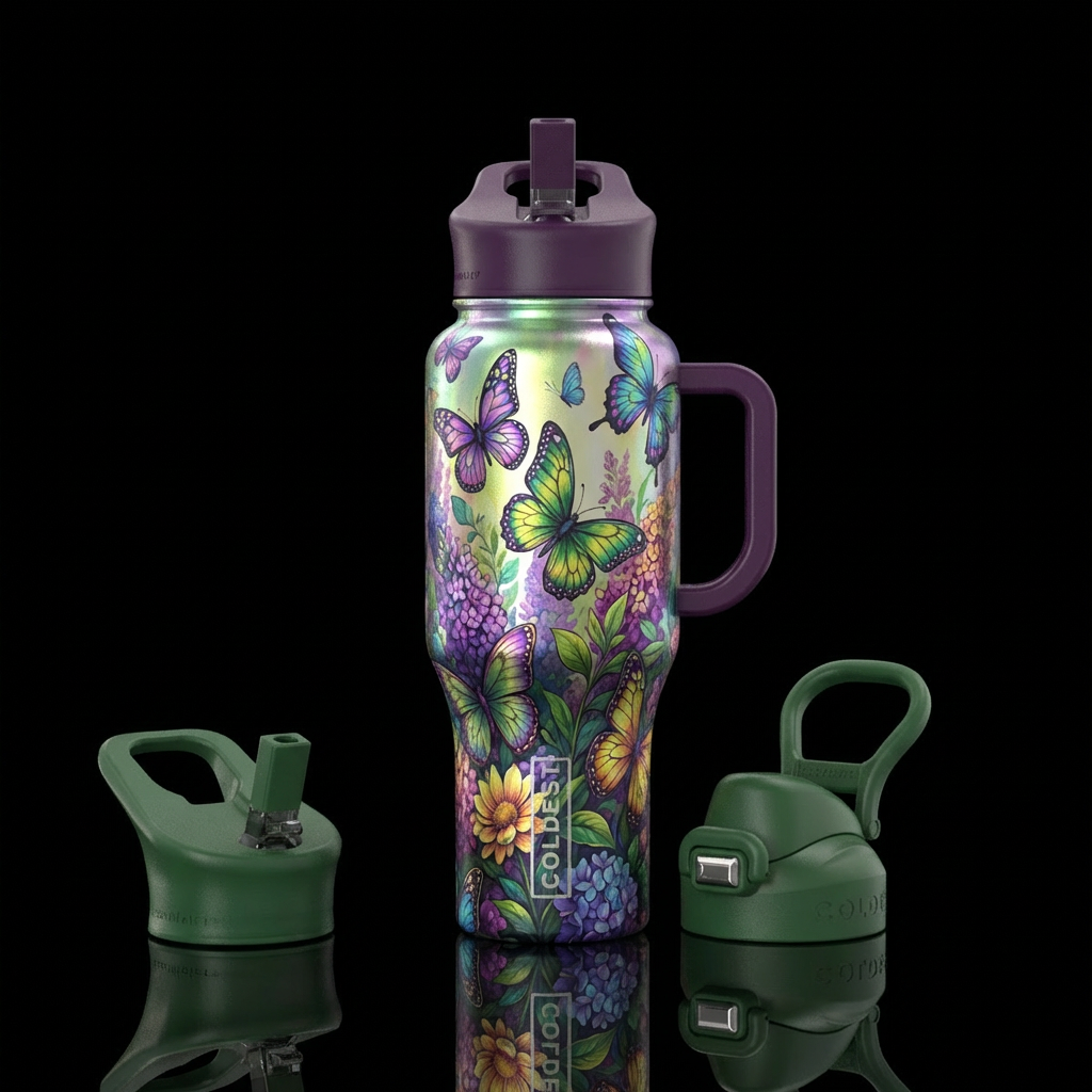 Butterfly bush water bottle design