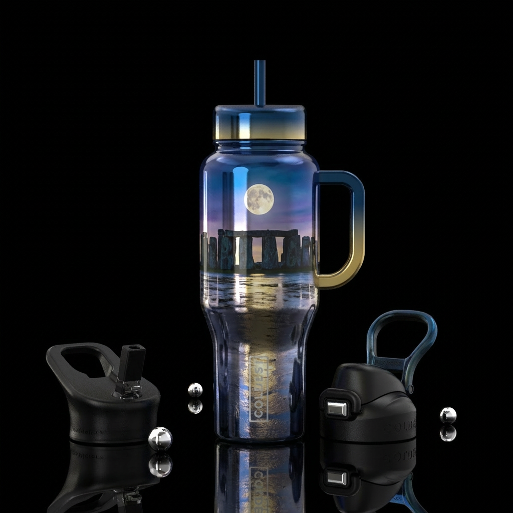 Stonehenge, shiny, moon lined up water bottle design