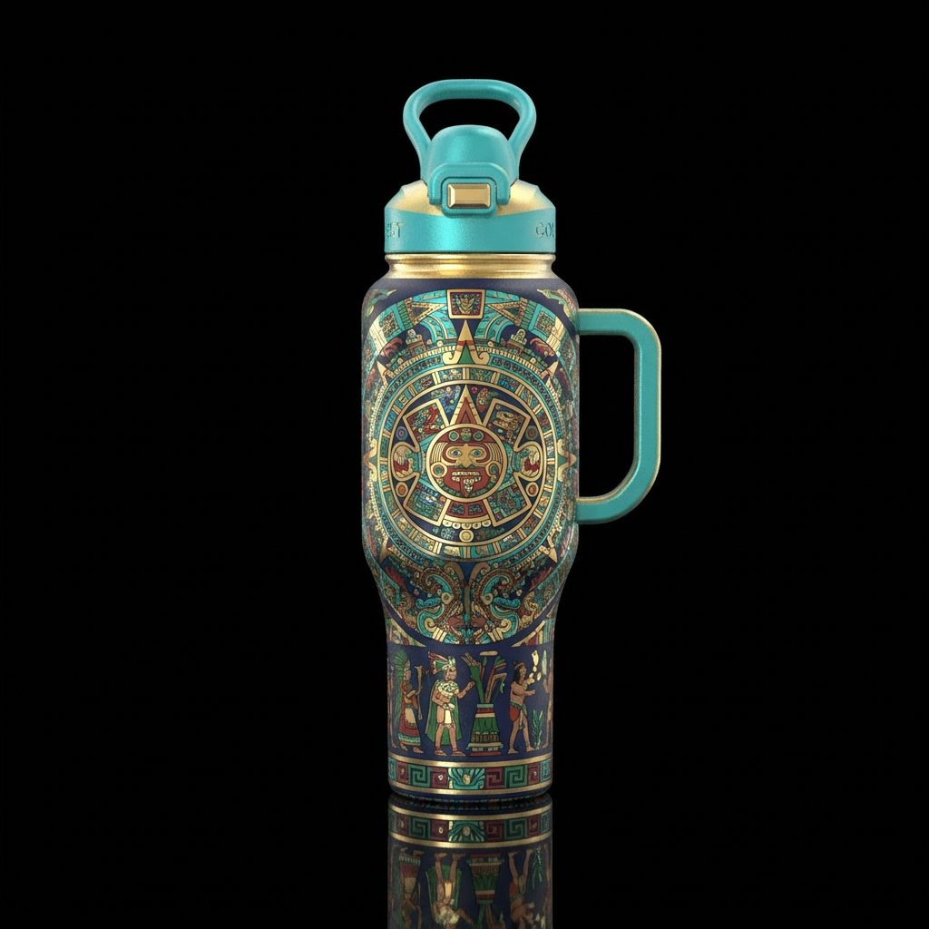 Aztec calendar water bottle design