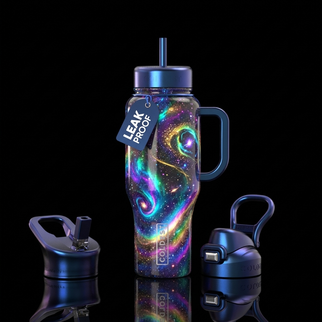 ASTRO glow, space otherworldly shiny depth water bottle design