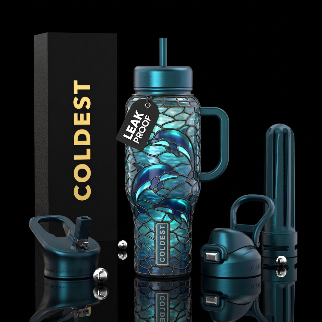 Glowie dolphins, water, Tiffany lamp inspired glas... water bottle design