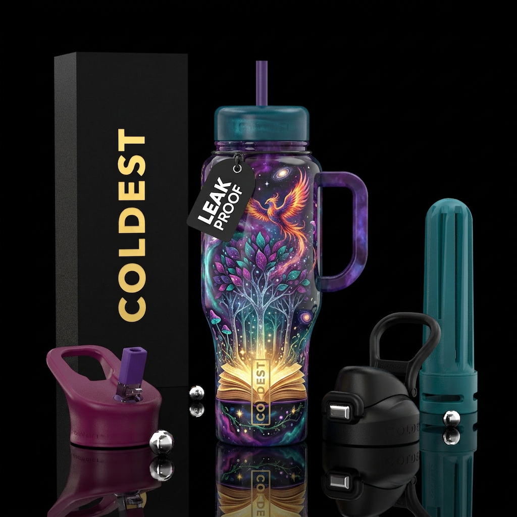 Digital art for a seamless tumbler wrap. An open b... water bottle design