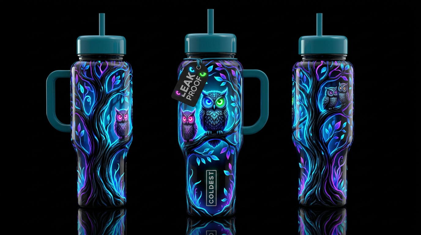 Hoot n Glow water bottle design