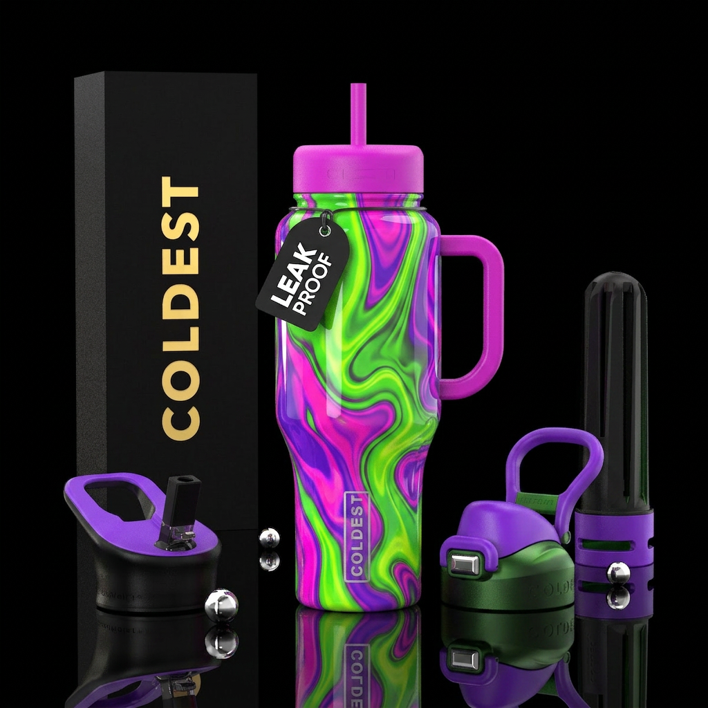 Radioactive green magenta purple pool water, gloss... water bottle design