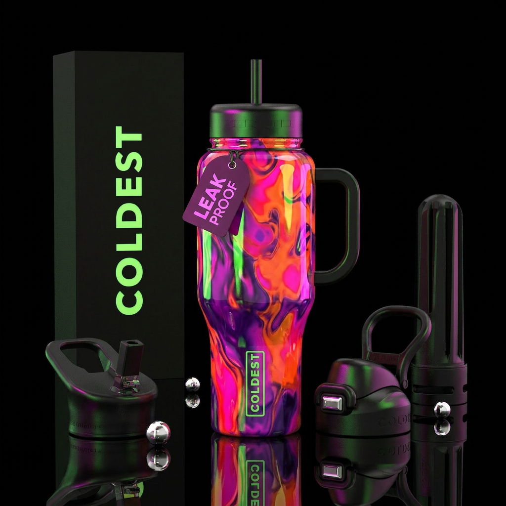 Radioactive green magenta orange purple pool water... water bottle design
