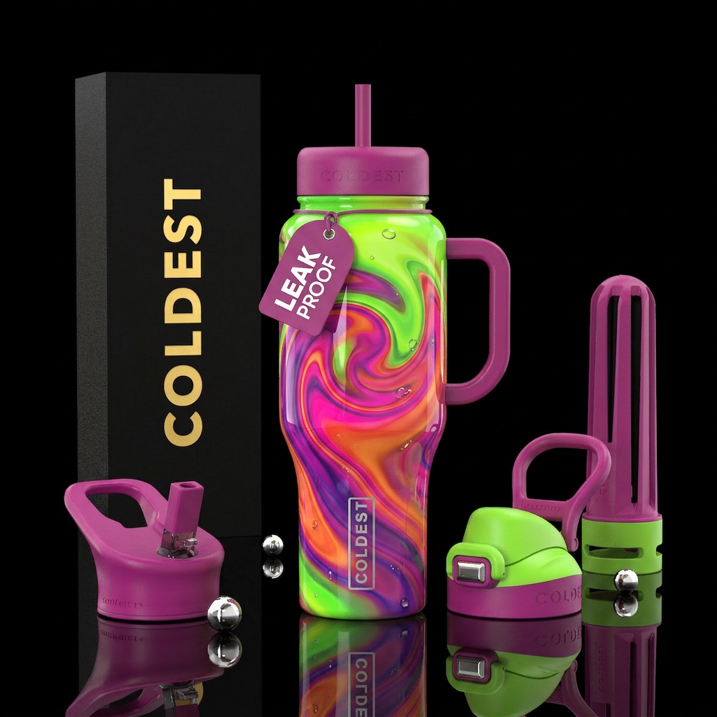 Radioactive green magenta orange purple pool water... water bottle design