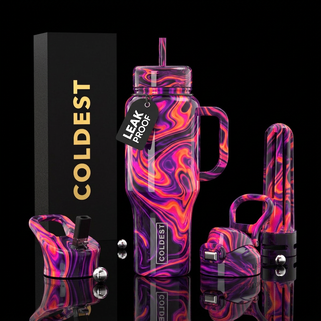 Radioactive  magenta orange purple pool water, glo... water bottle design