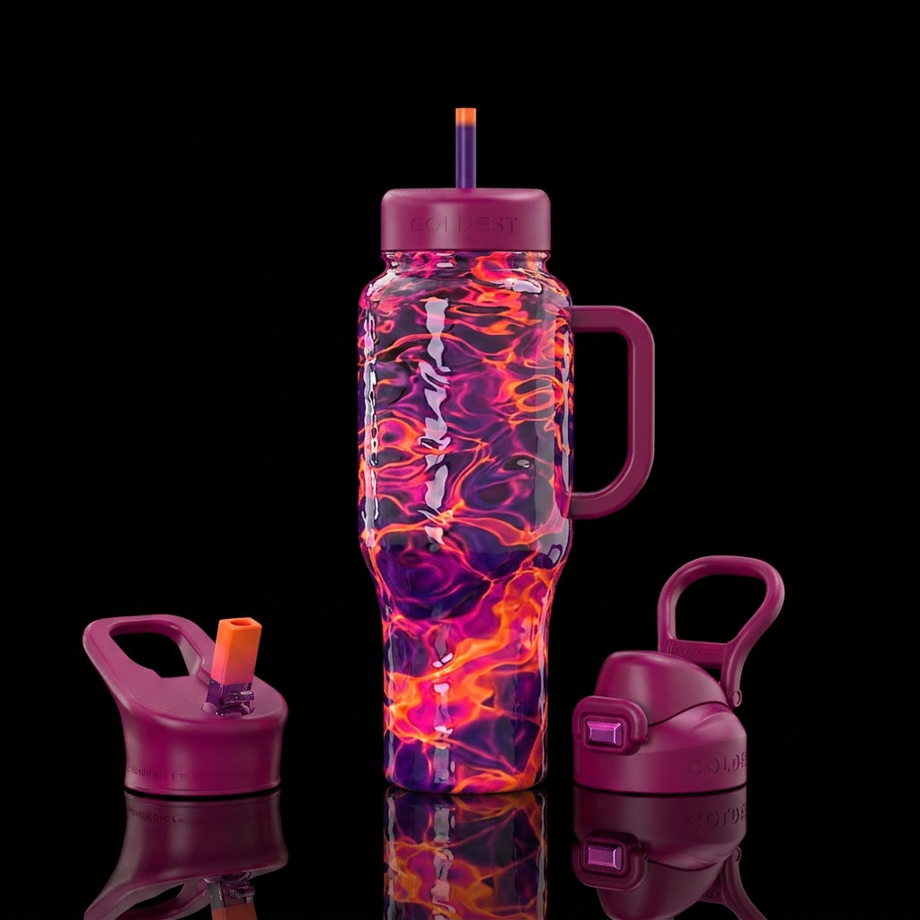 Radioactive  magenta orange purple pool water, glo... water bottle design