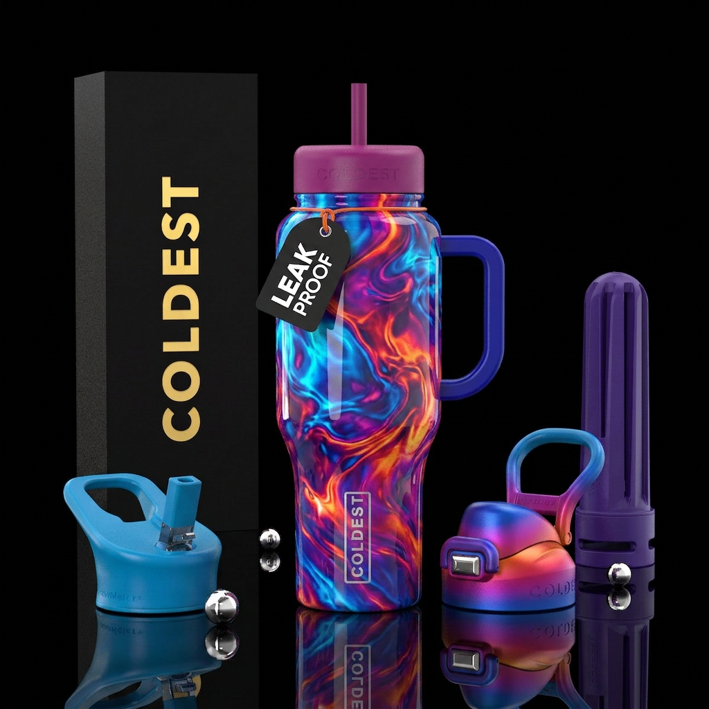 Radioactive blue  magenta orange purple pool water... water bottle design