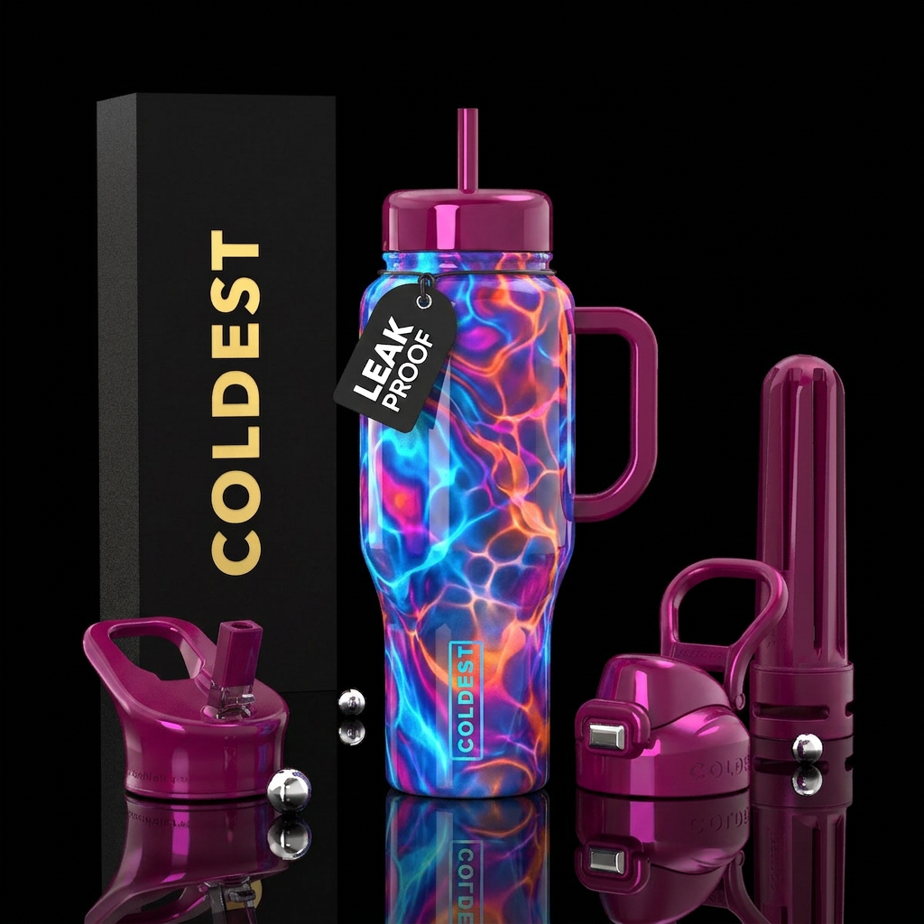 Radioactive blue  magenta orange purple pool water... water bottle design
