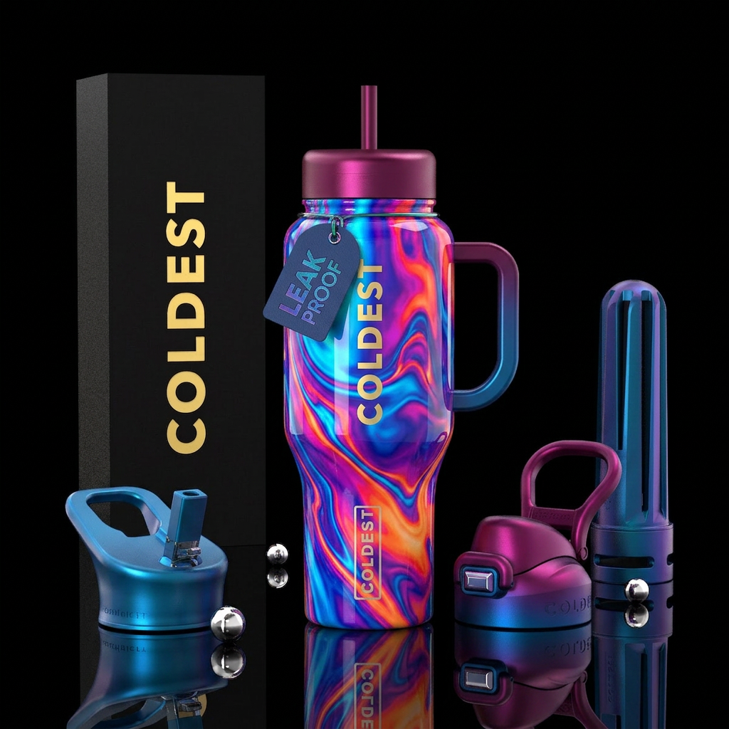 Radioactive blue  magenta orange purple pool water... water bottle design