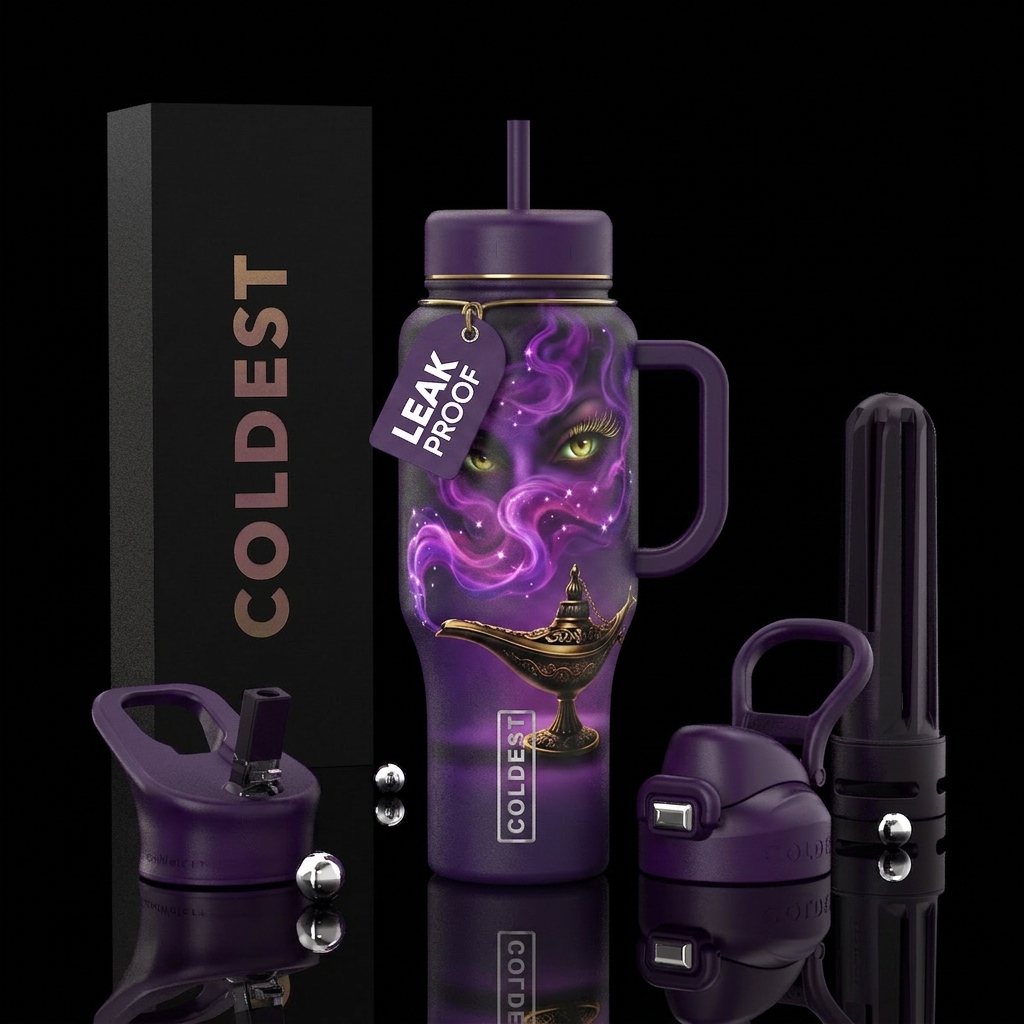 An Arabian style lamp with beautiful swirling purp... water bottle design