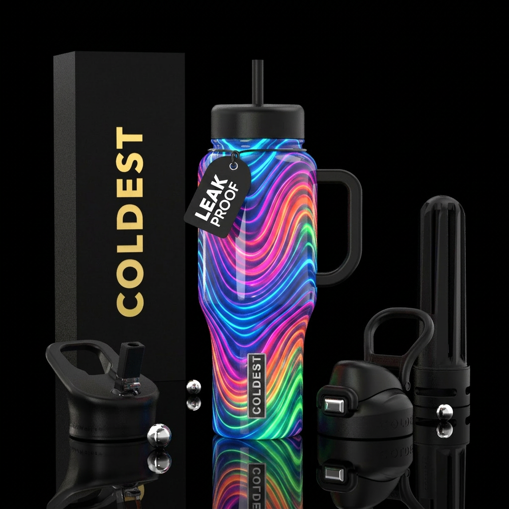 cadence,glossy, alluring, trompe-l'œil, glowie water bottle design