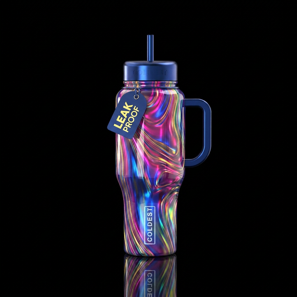 cadence,glossy, alluring, trompe-l'œil, glowie water bottle design