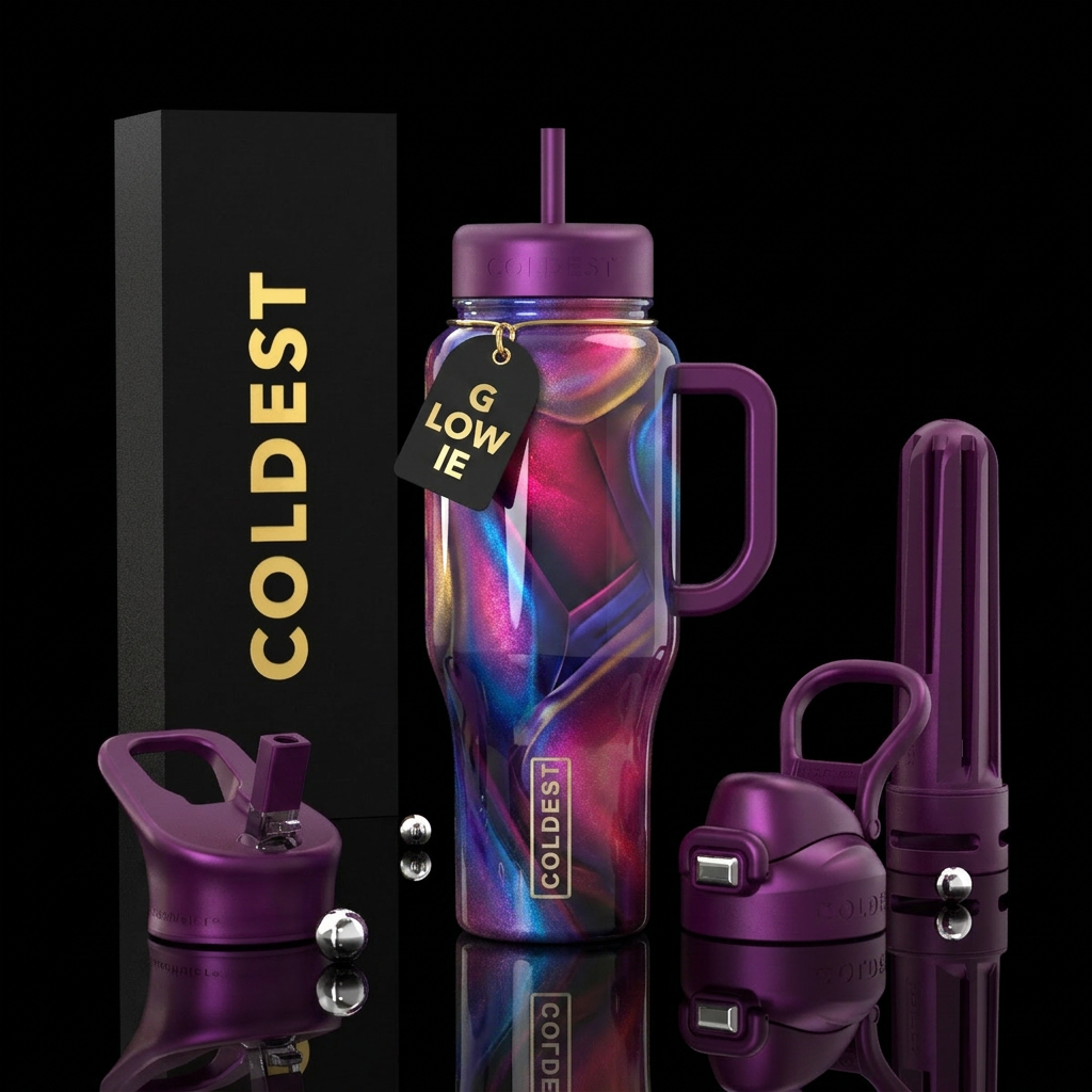 cadence,glossy, alluring, trompe-l'œil, glowie,, e... water bottle design