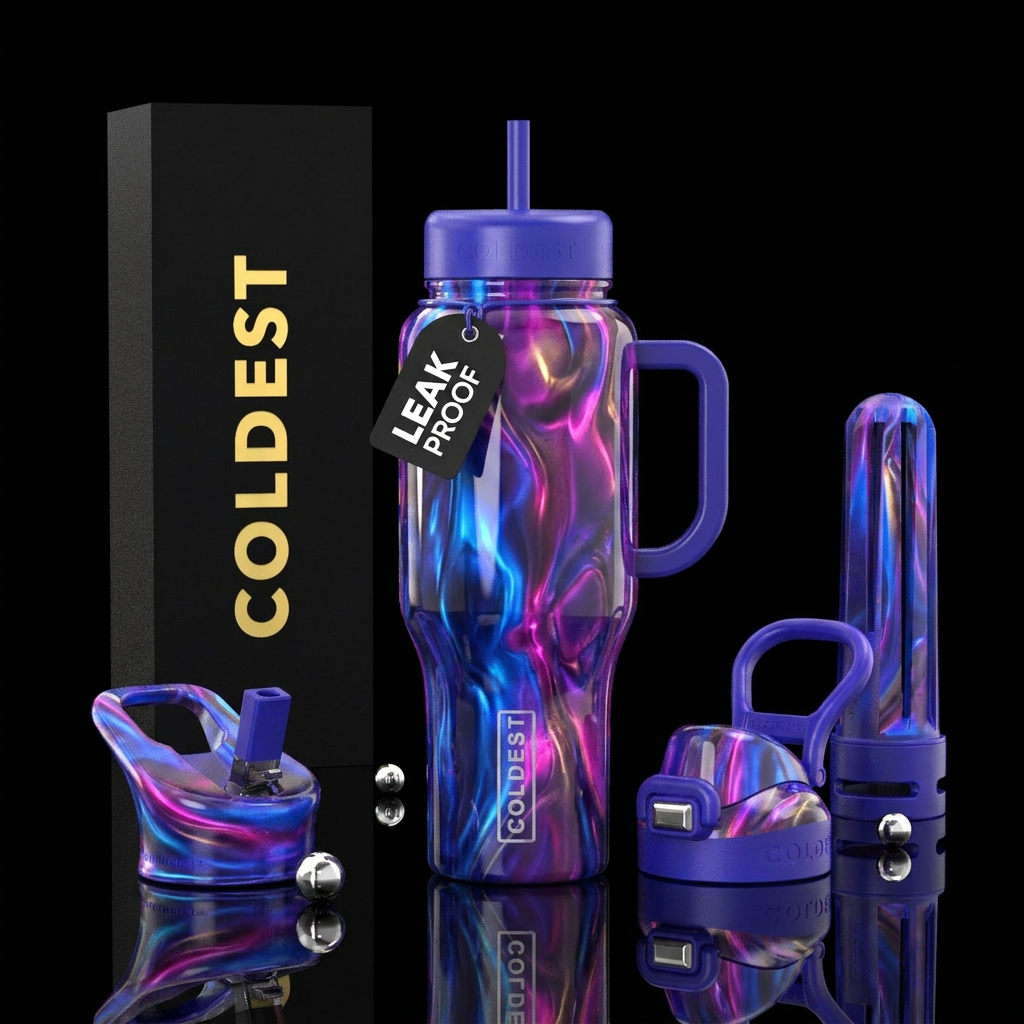 cadence,glossy, alluring, trompe-l'œil, glowie,, e... water bottle design