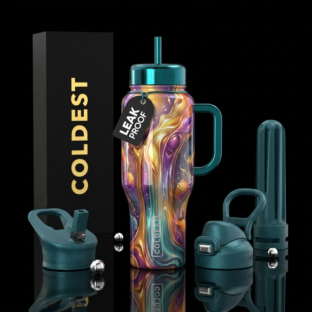 Ambrosia waterfall gradient, glossy, trompe-l'œil water bottle design