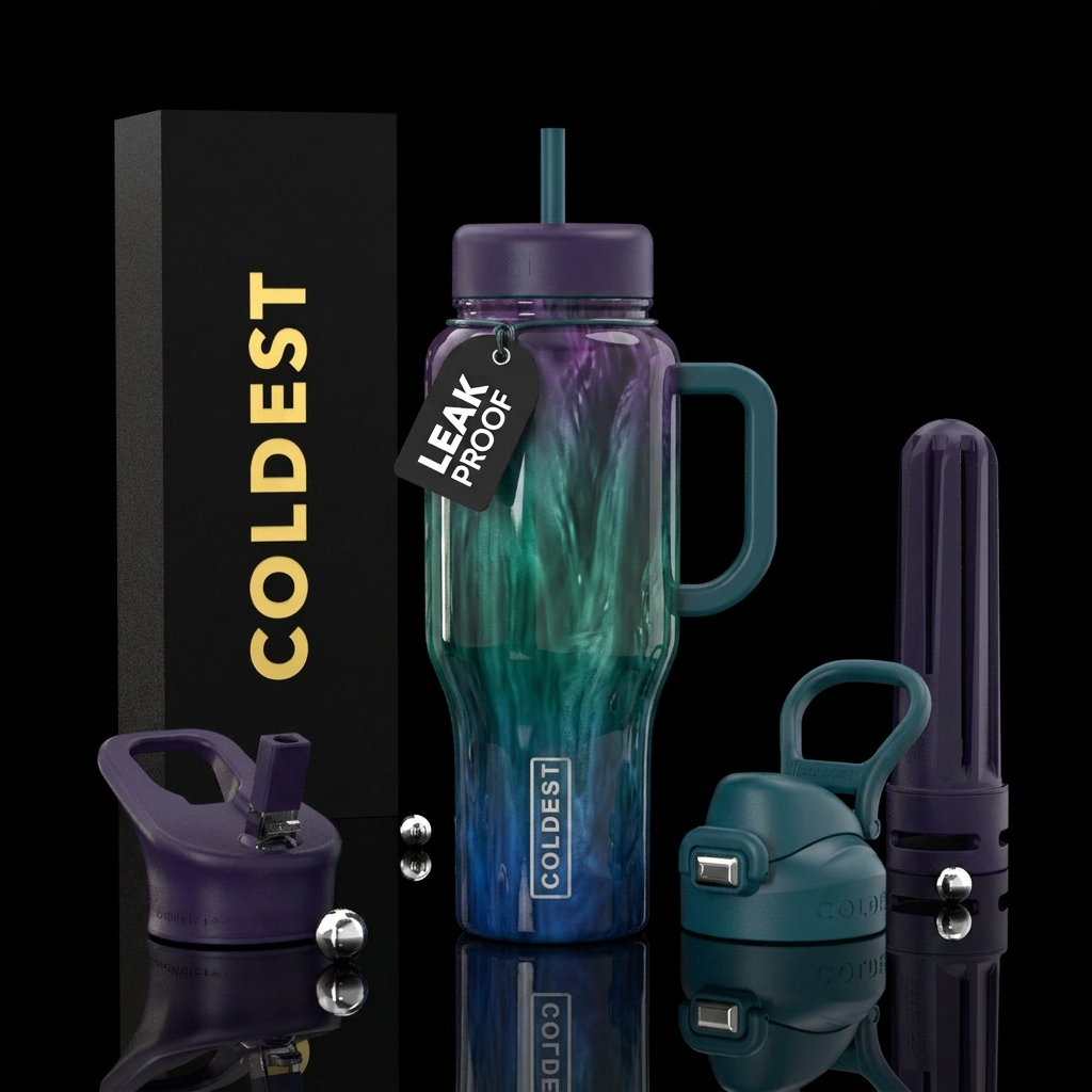 Ambrosia waterfall gradient, glossy, trompe-l'œil water bottle design