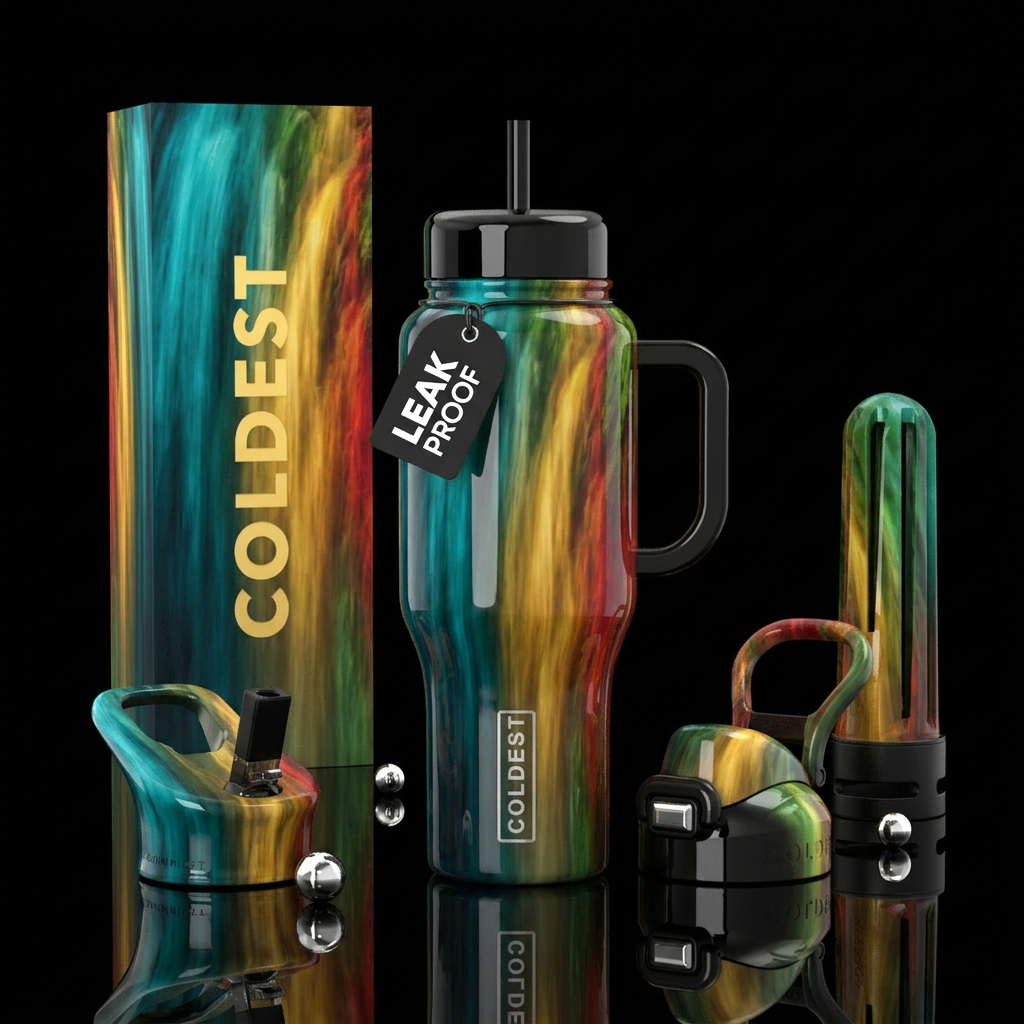 Ambrosia waterfall gradient, glossy, trompe-l'œil water bottle design