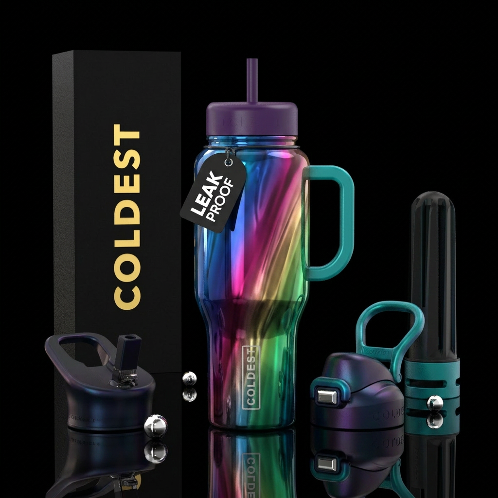 Ambrosia waterfall gradient, glossy, trompe-l'œil water bottle design