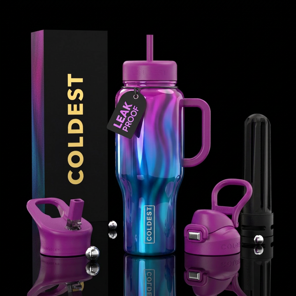 Ambrosia magenta purple blues gradient, glossy, tr... water bottle design