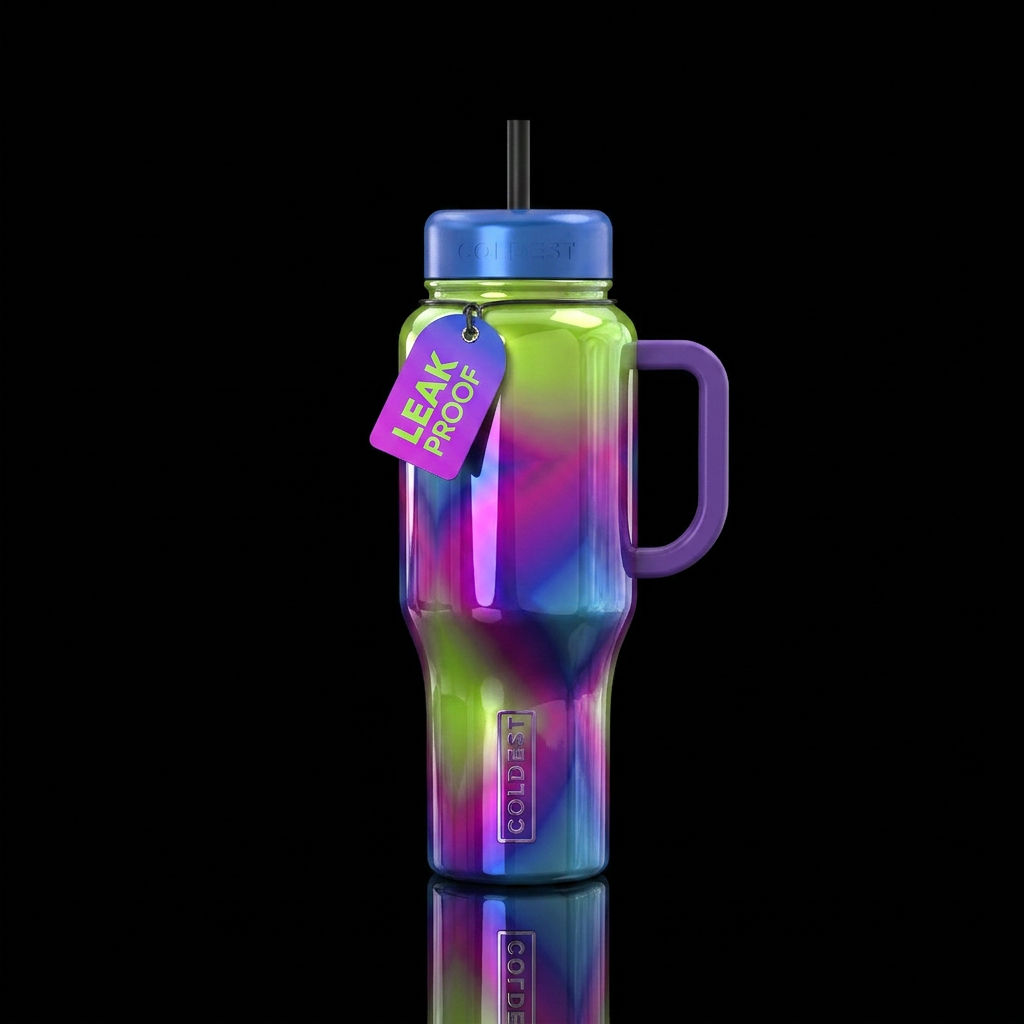 Ambrosia lime magenta purple blues gradient, gloss... water bottle design