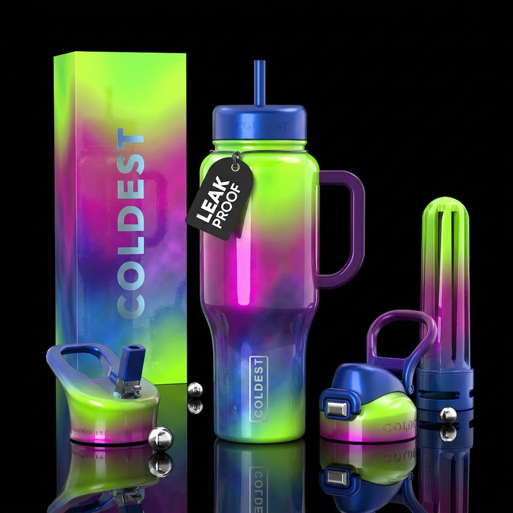 Ambrosia lime magenta purple blues gradient, gloss... water bottle design