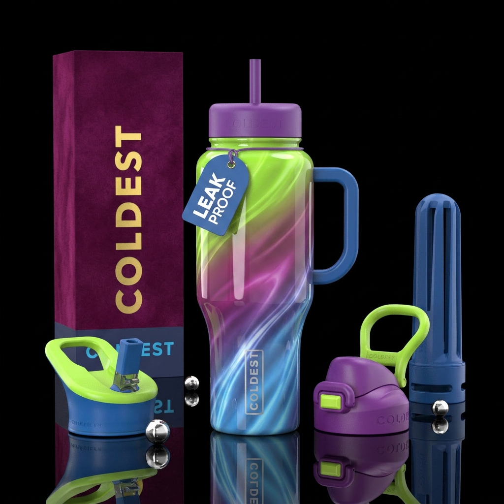 Ambrosia lime magenta purple blues gradient, gloss... water bottle design