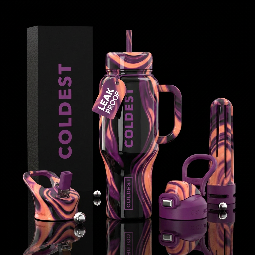 Colors Eggplant, swirls,peach,juicy, glossy, tromp... water bottle design