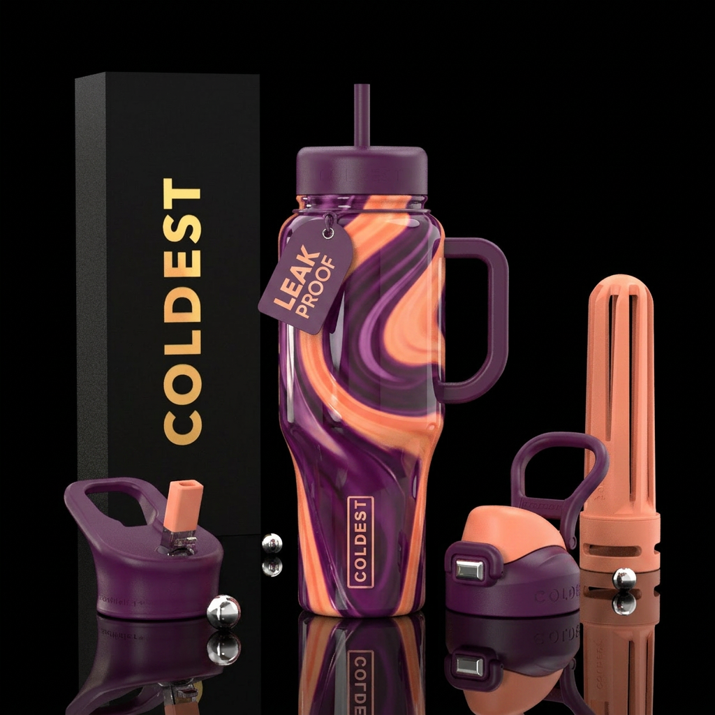 Colors Eggplant, swirls,peach,juicy, glossy, tromp... water bottle design