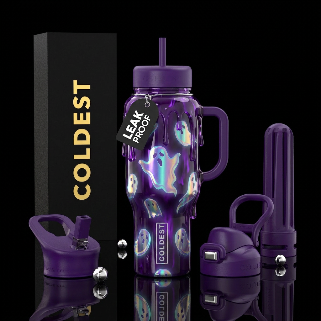 Holographic, ghosts,drippy glossy, deep purple gls... water bottle design