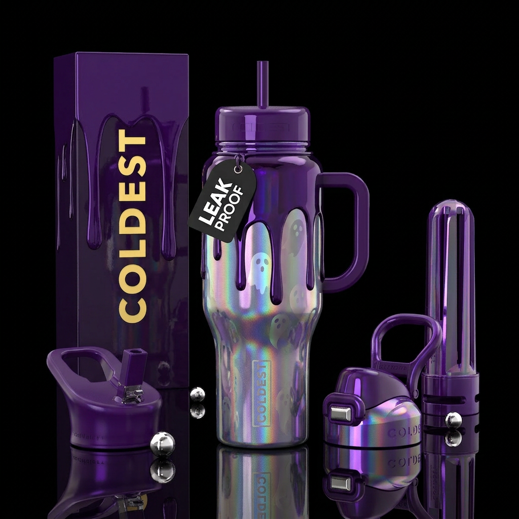Holographic, ghosts,drippy glossy, deep purple gls... water bottle design