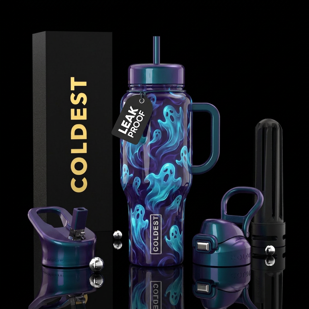 Holographic, ghosts,candy blue,glossy, deep purple... water bottle design
