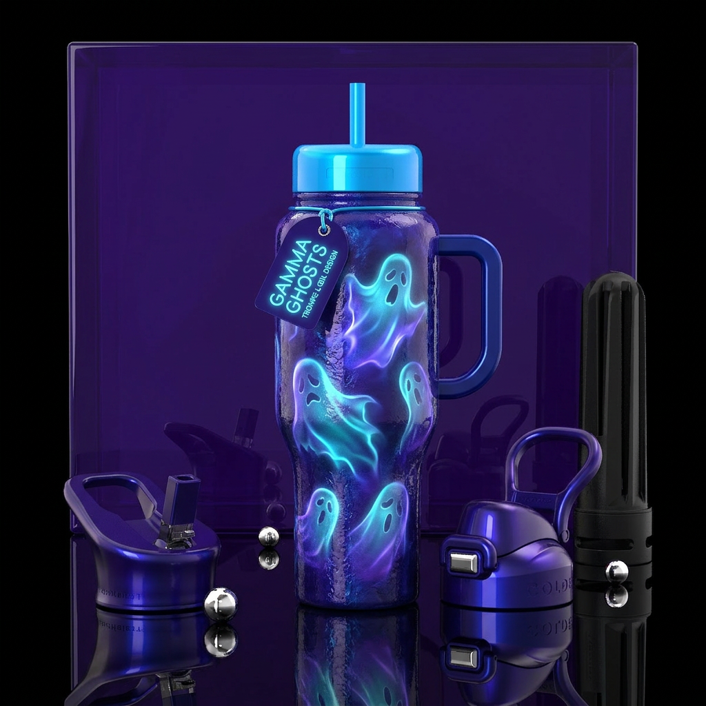 Gamma ghosts,candy blue,glossy, deep purple glssy ... water bottle design