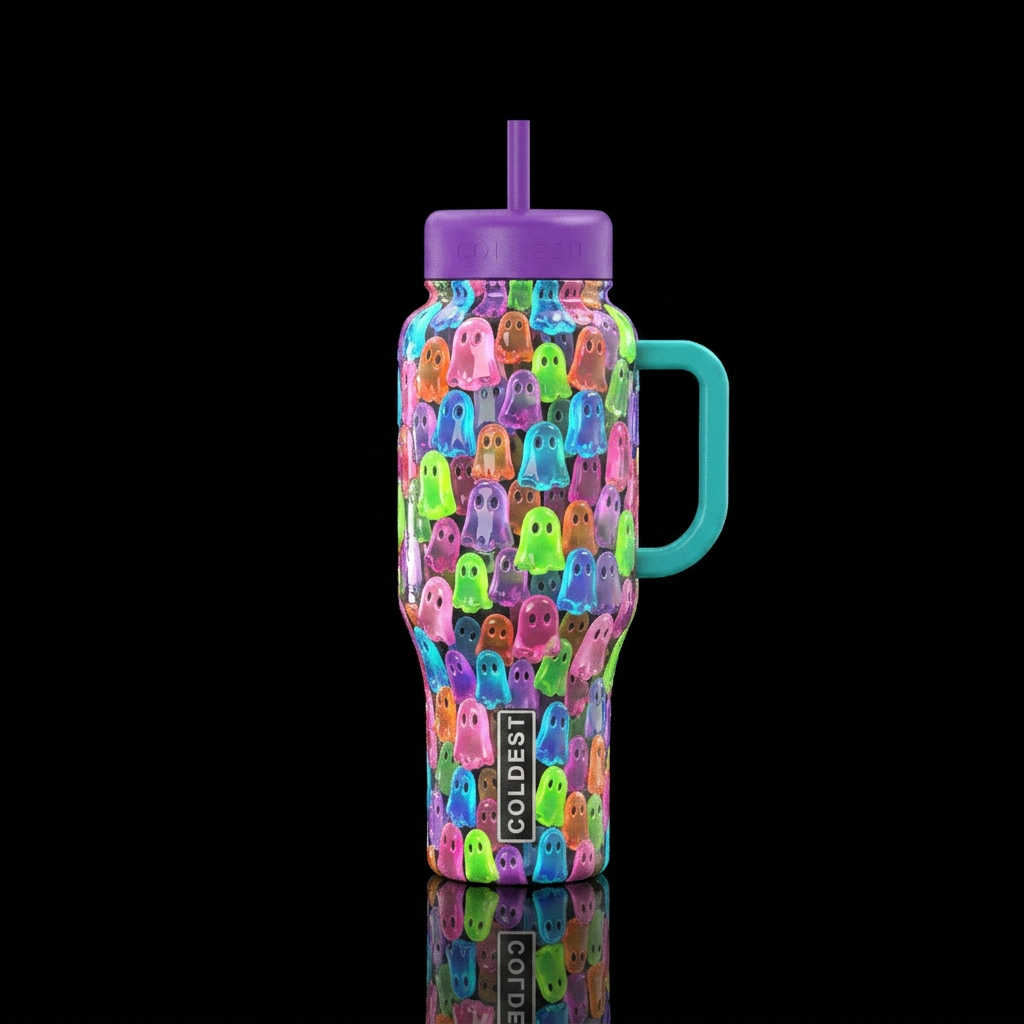 Jelly ghosts, glossy water bottle design