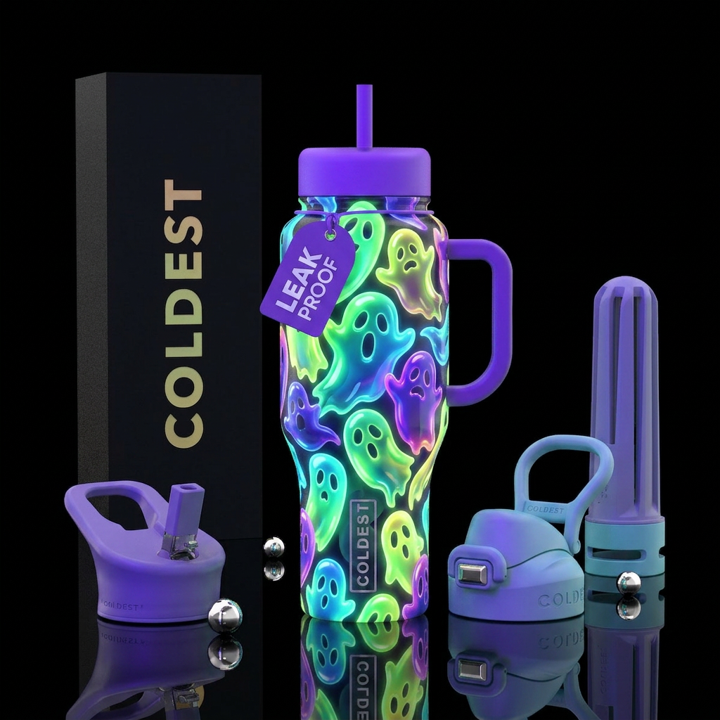Jelly ghosts, glossy,glow in the dark water bottle design