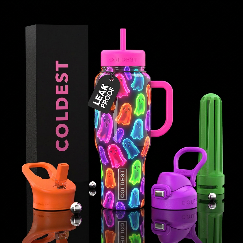 Jello ghosts, glossy, glowie, vibrant water bottle design