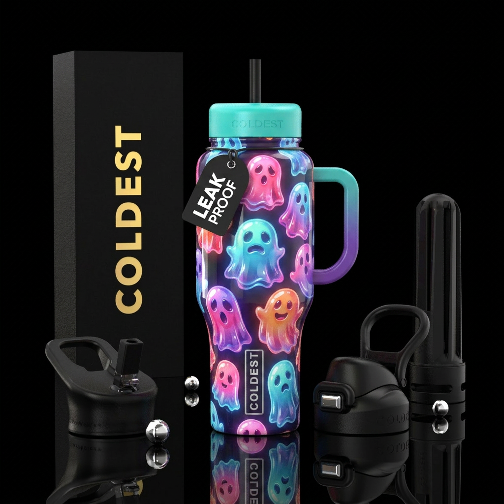 Jello ghosts, glossy, glowie, vibrant water bottle design