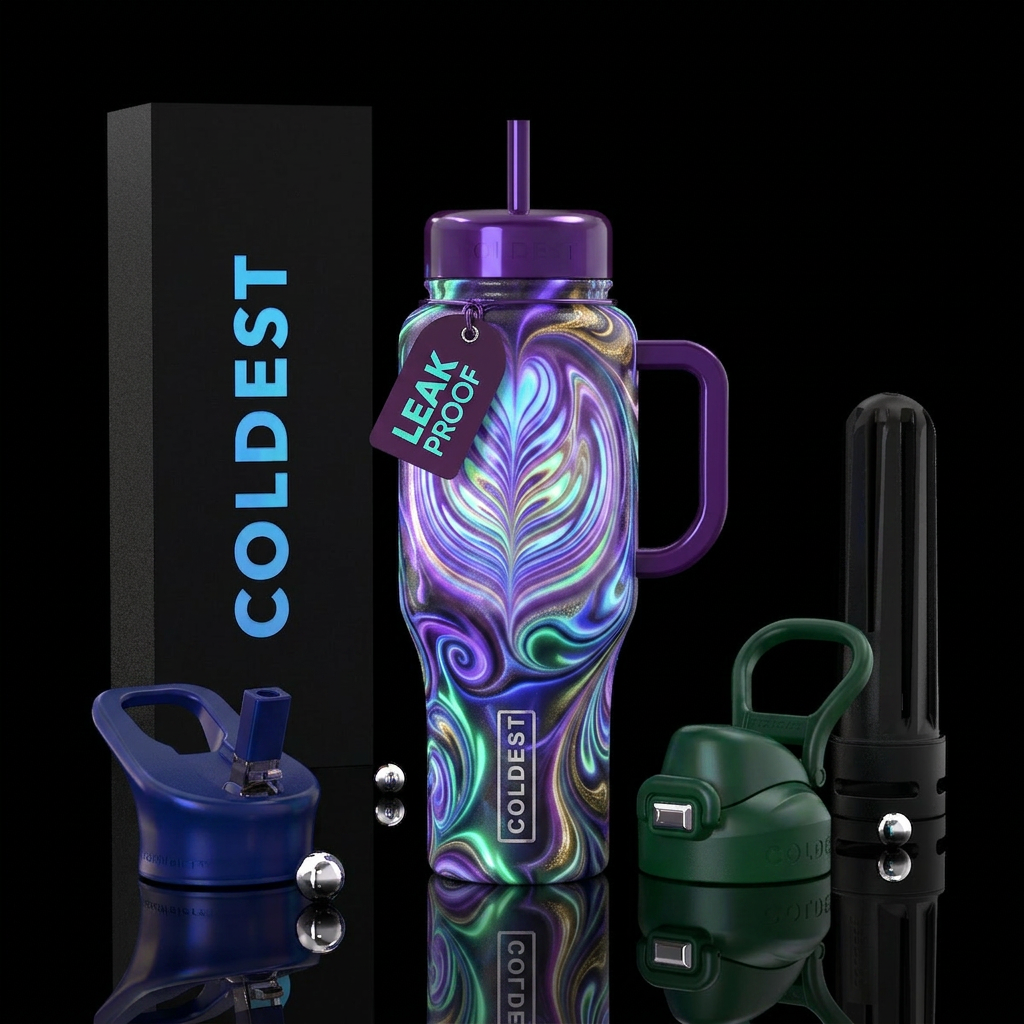 Froth art, glossy,glowie water bottle design