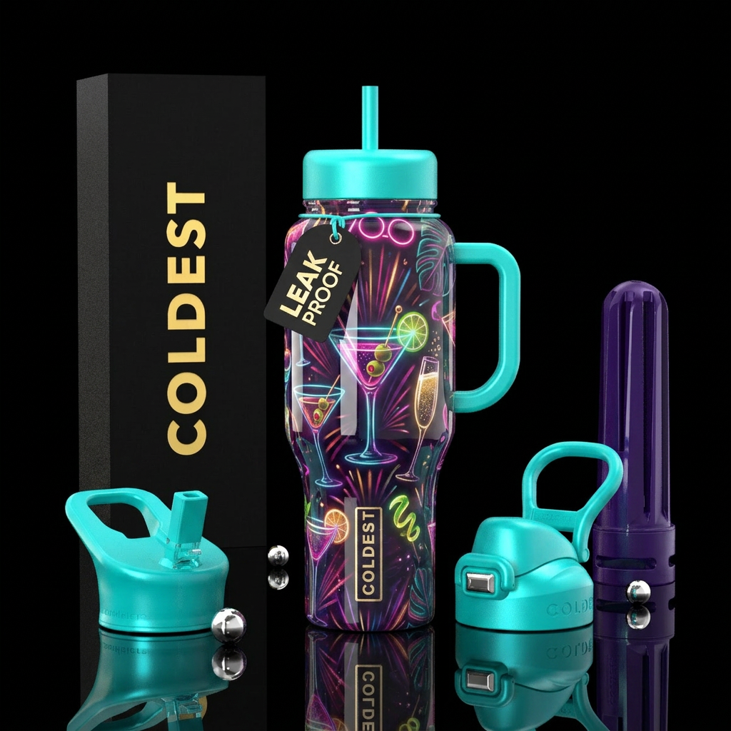 Good time,  glossy,glowie, cocktail water bottle design