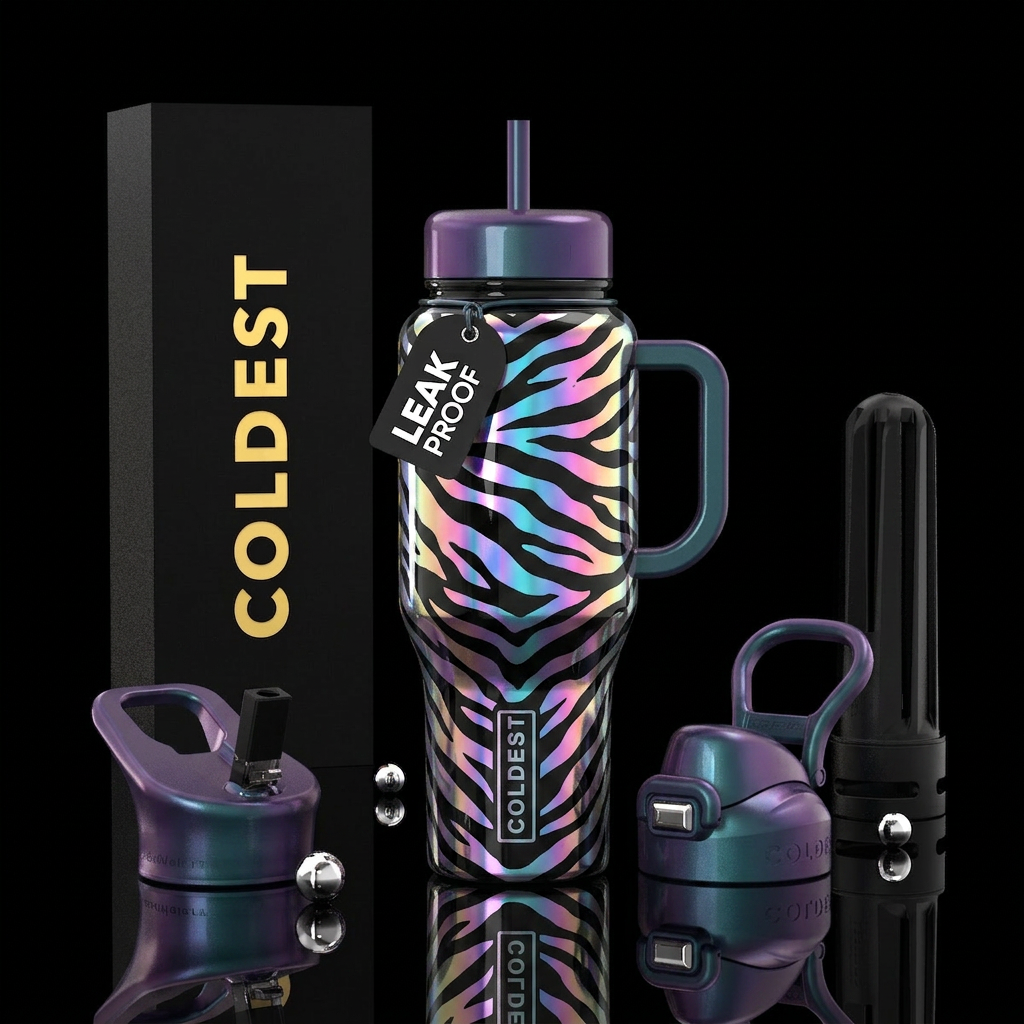 holographic,glossy,, tiger stripes water bottle design