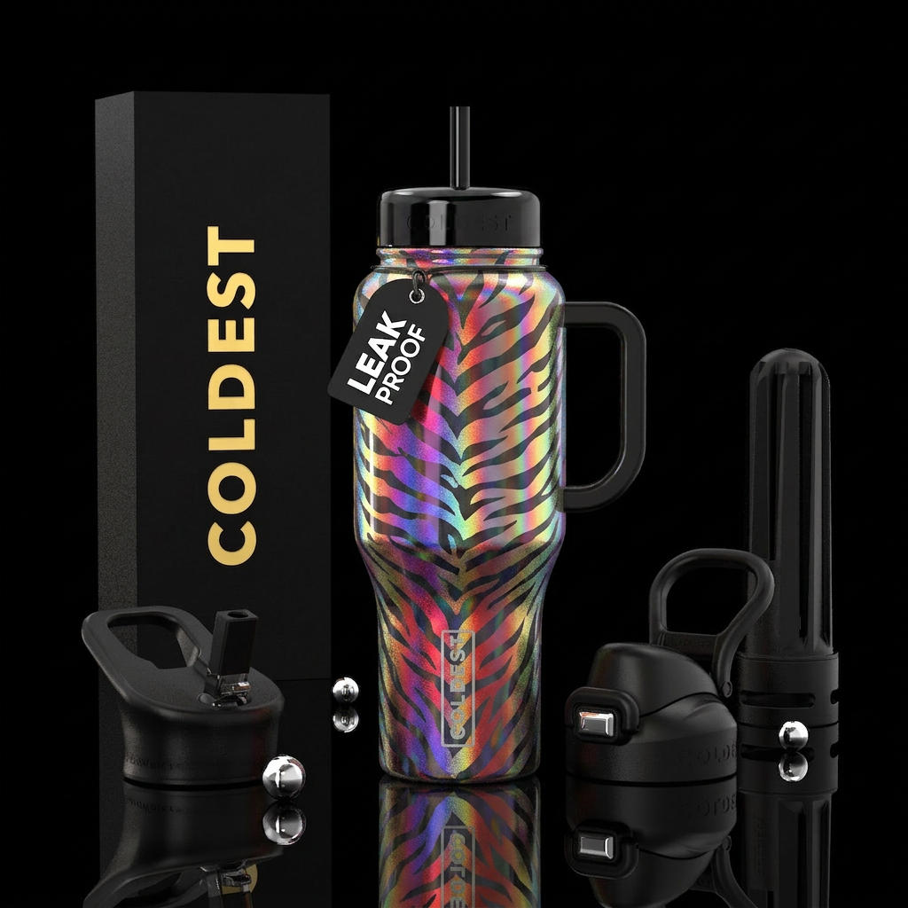 holographic,glossy,, tiger stripes water bottle design