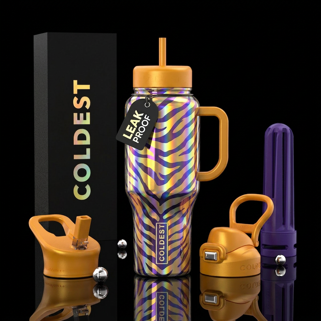holographic,glossy,, tiger stripes water bottle design