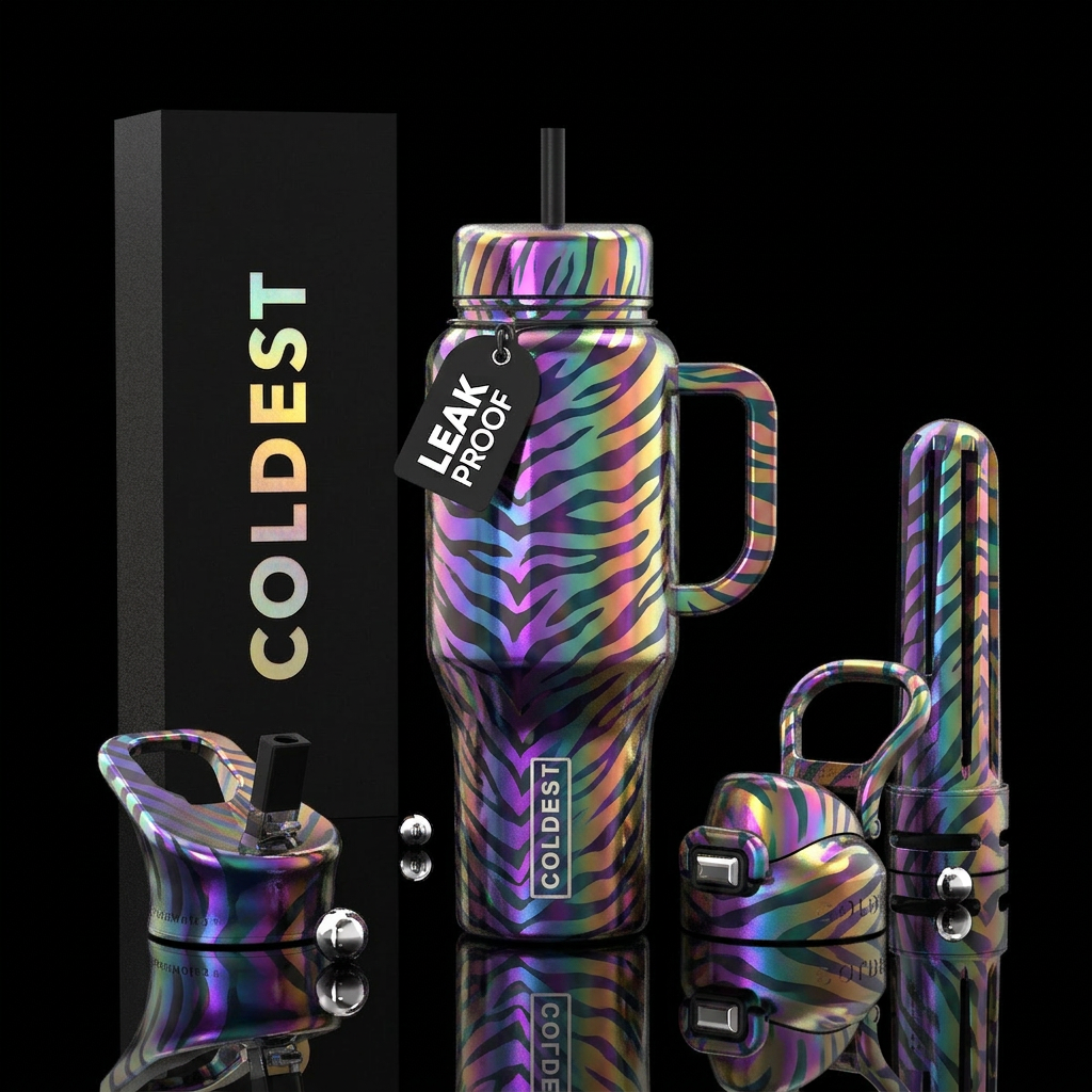 holographic,glossy,, tiger stripes water bottle design