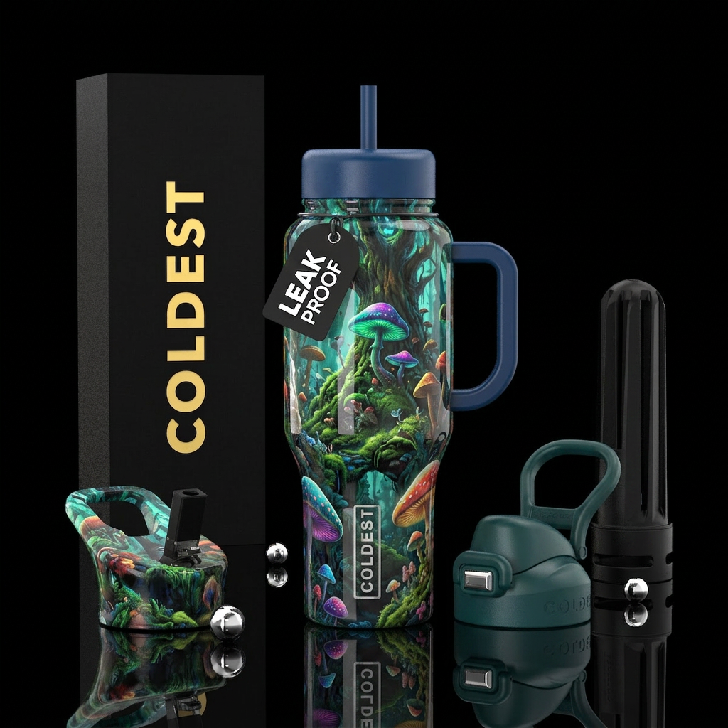 ,glossy,,  , silk, refined, , hidden realm, mushro... water bottle design